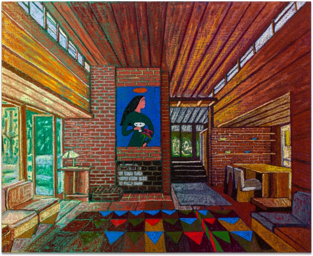 JJ&nbsp;Manford Alfredo Volpi-Inspired Tapestry in a Frank Lloyd Wright Interior